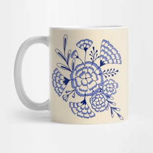 Vintage carnation flowers in cream and blue Mug